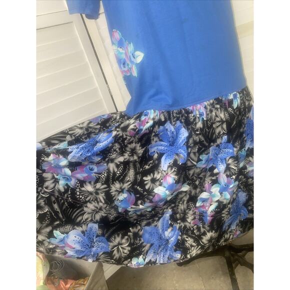 Vtg 80s Classic II Drop Waist Dress Short Sleeve Floral Cotton Union Made USA L - Picture 4 of 11